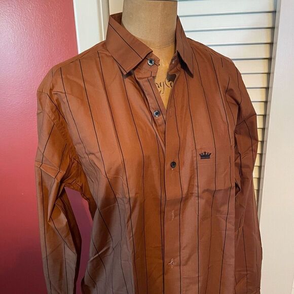 FRENCH CROWN | tan and black button down dress shirt NEW 38 - Picture 2 of 8